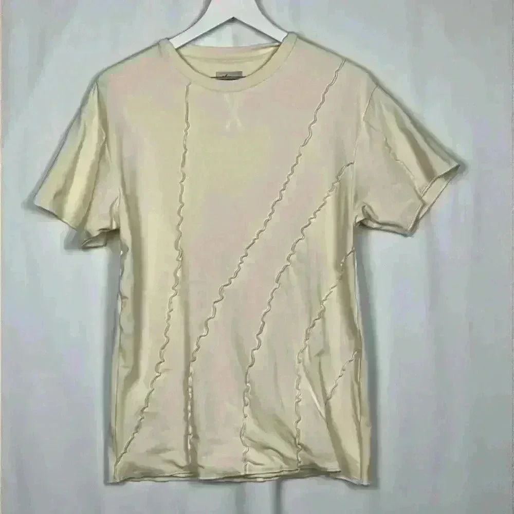 Oh Polly Not Over Yet Tee Ivory OS 4-6 Exposed Seams Short Sleeves Crew Unique